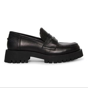 Steve Madden Black Leather Lawrence Lug Sole Loafers